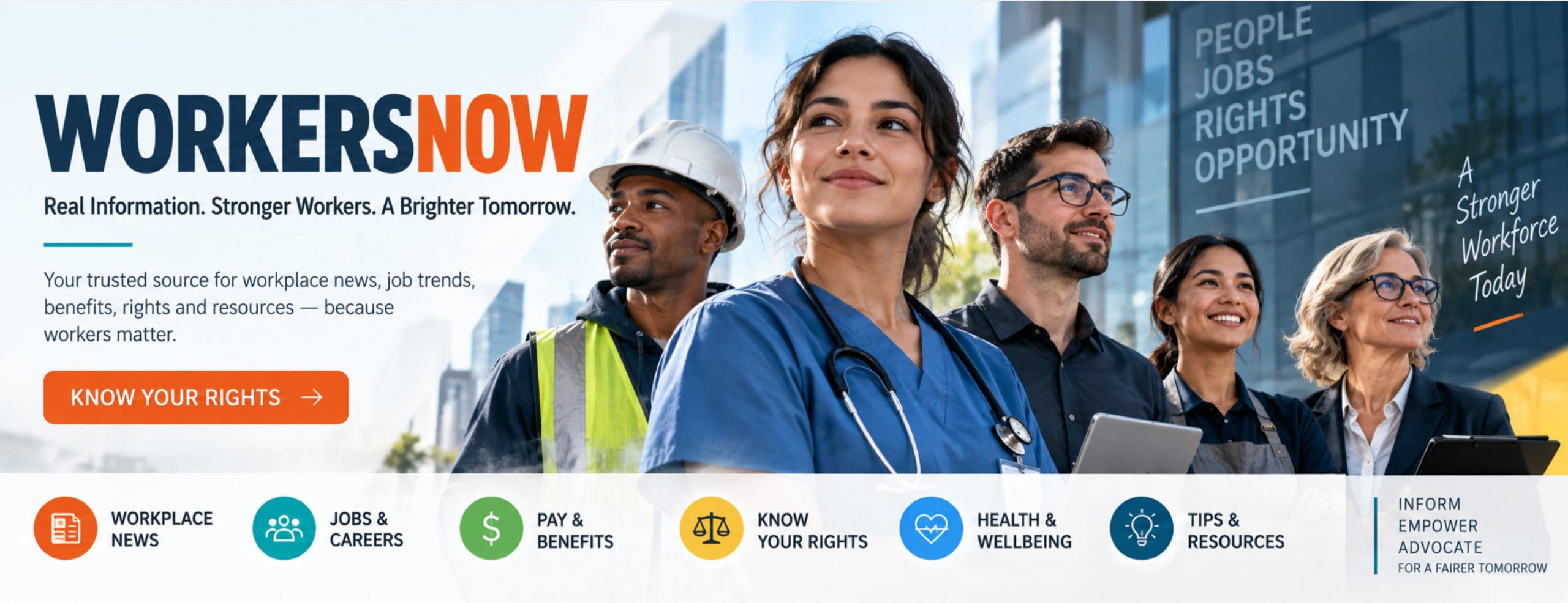 Editorial photograph representing the range of California employees Workers Now serves, from healthcare and hospitality to office, retail, and warehouse work.